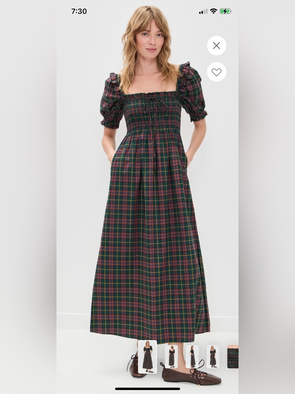Hill House Home The Scarlett Midi Nap Dress in Chestnut Tartan Size Small